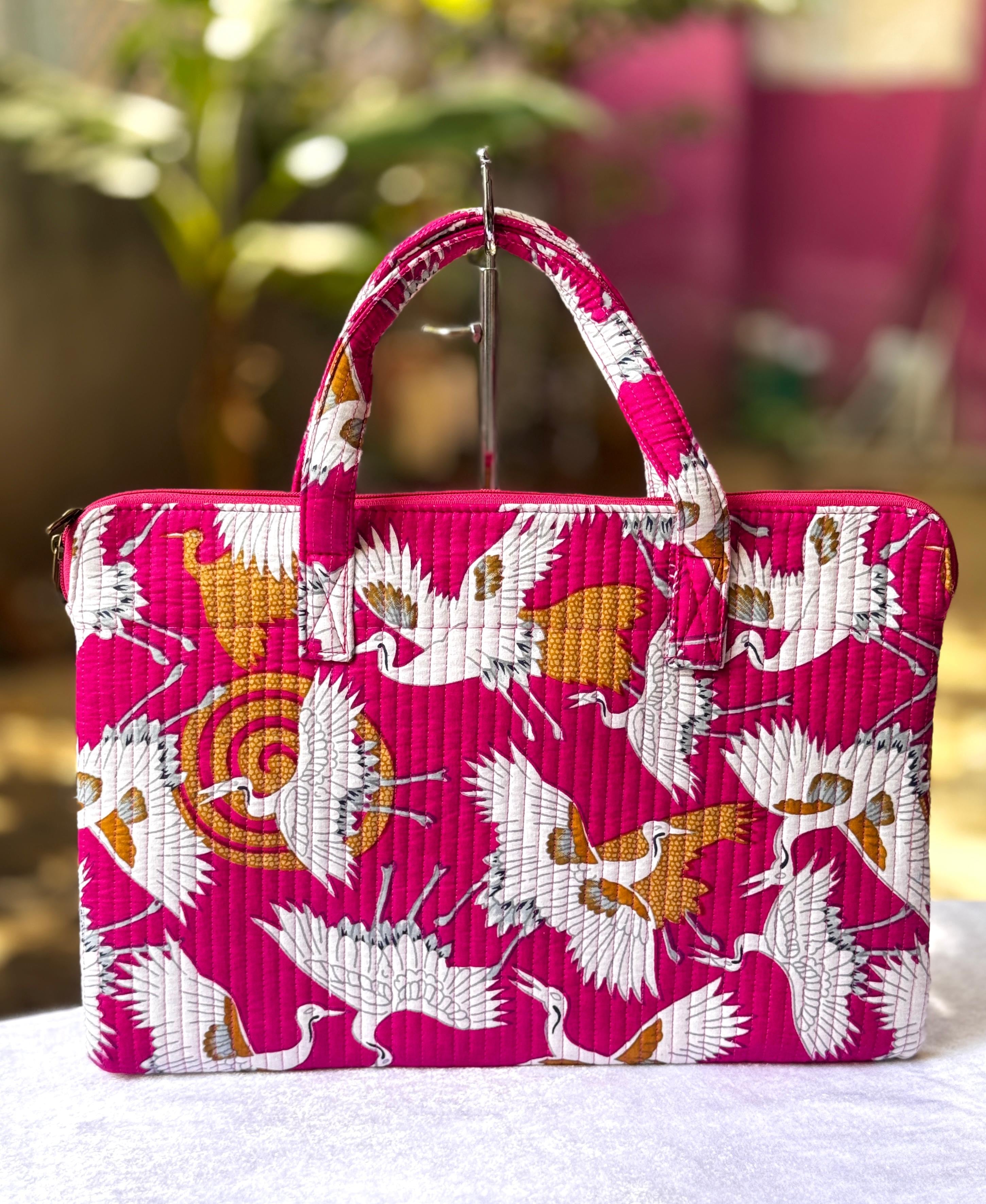 Quilted hand printed laptop bag
