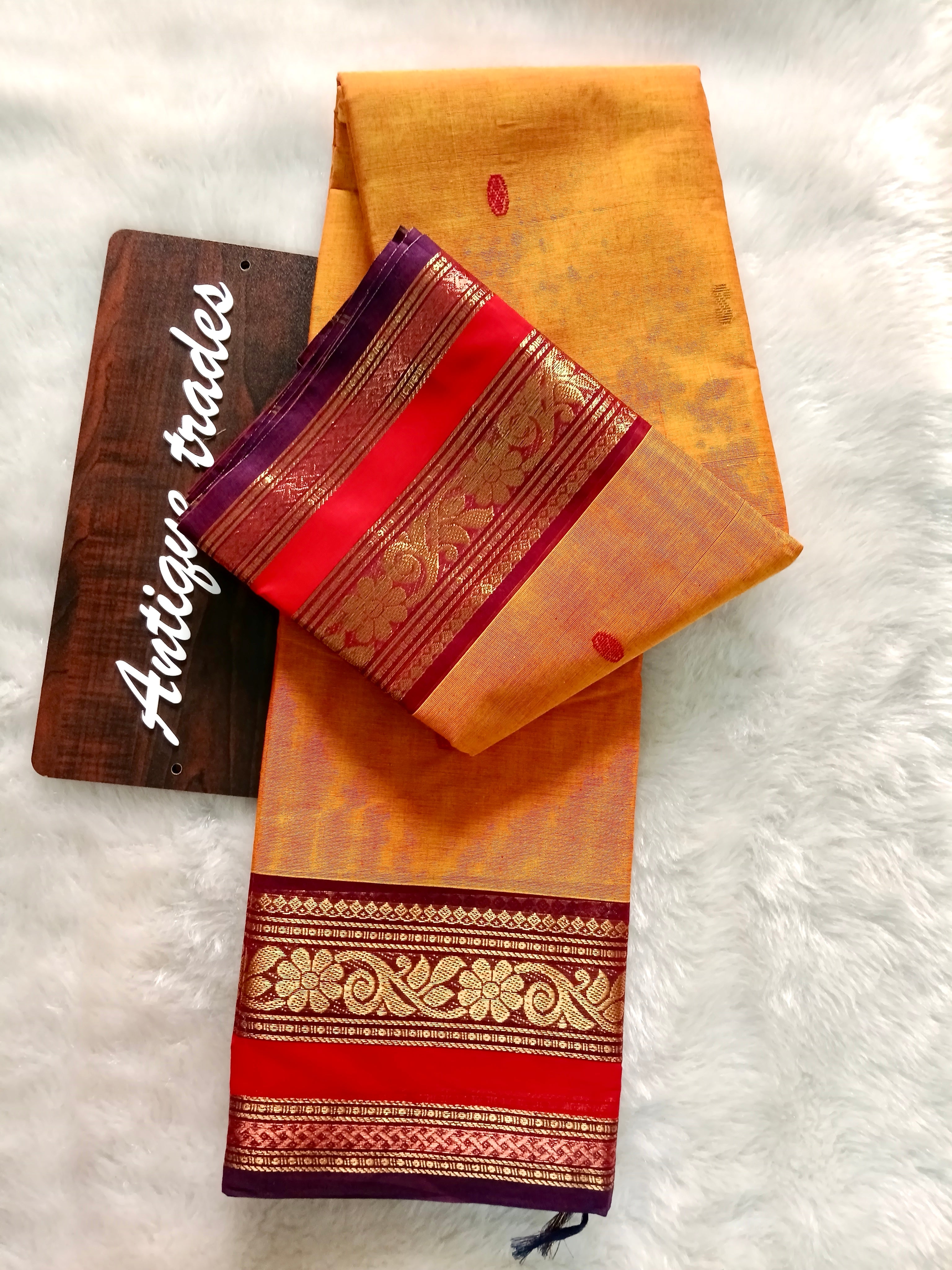 Dual tone zari Chettinad cotton saree
