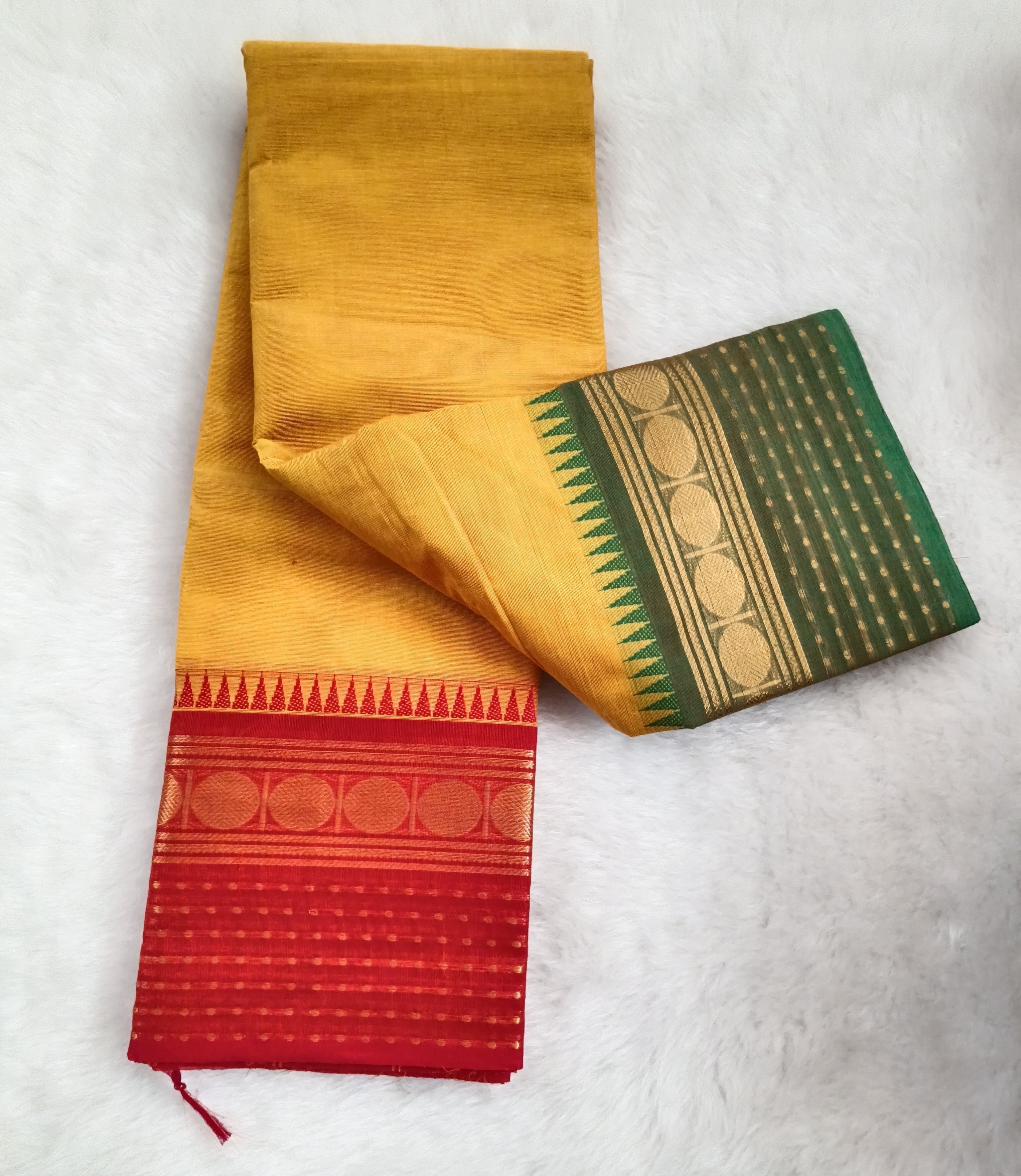Ganga Jamuna plain butta Chettinad cotton saree