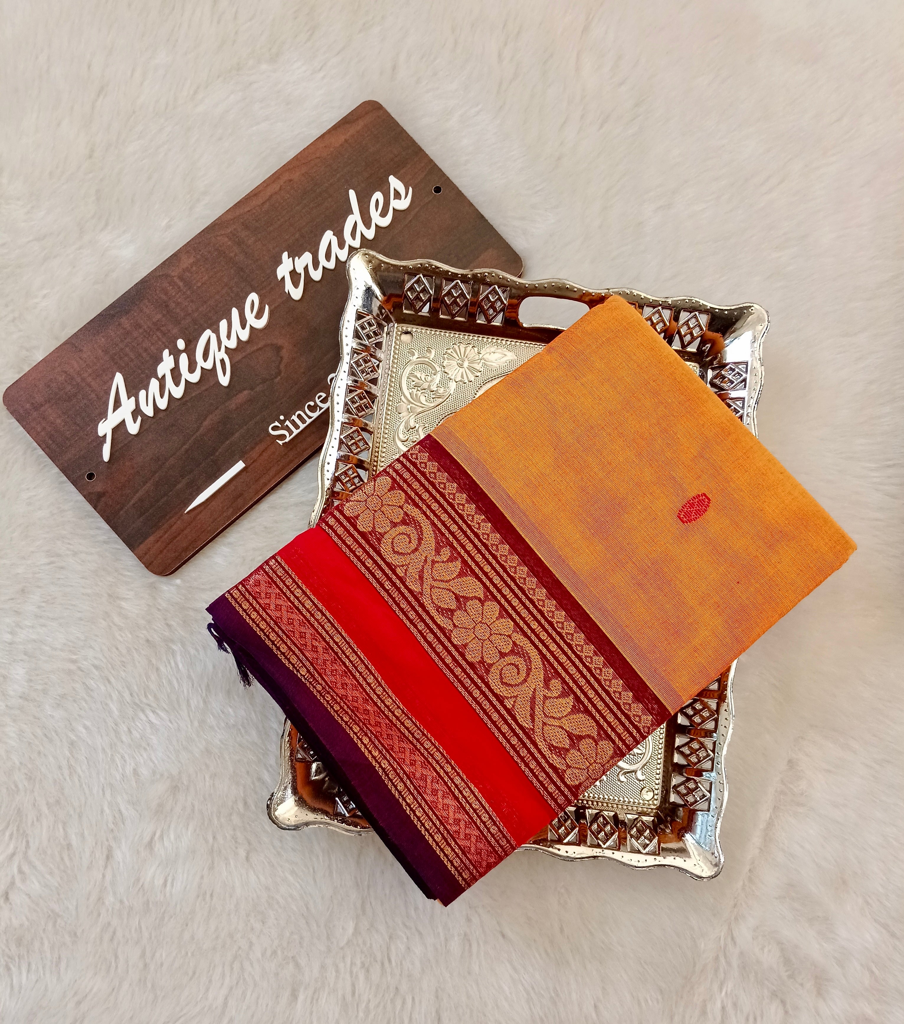 Dual tone zari Chettinad cotton saree