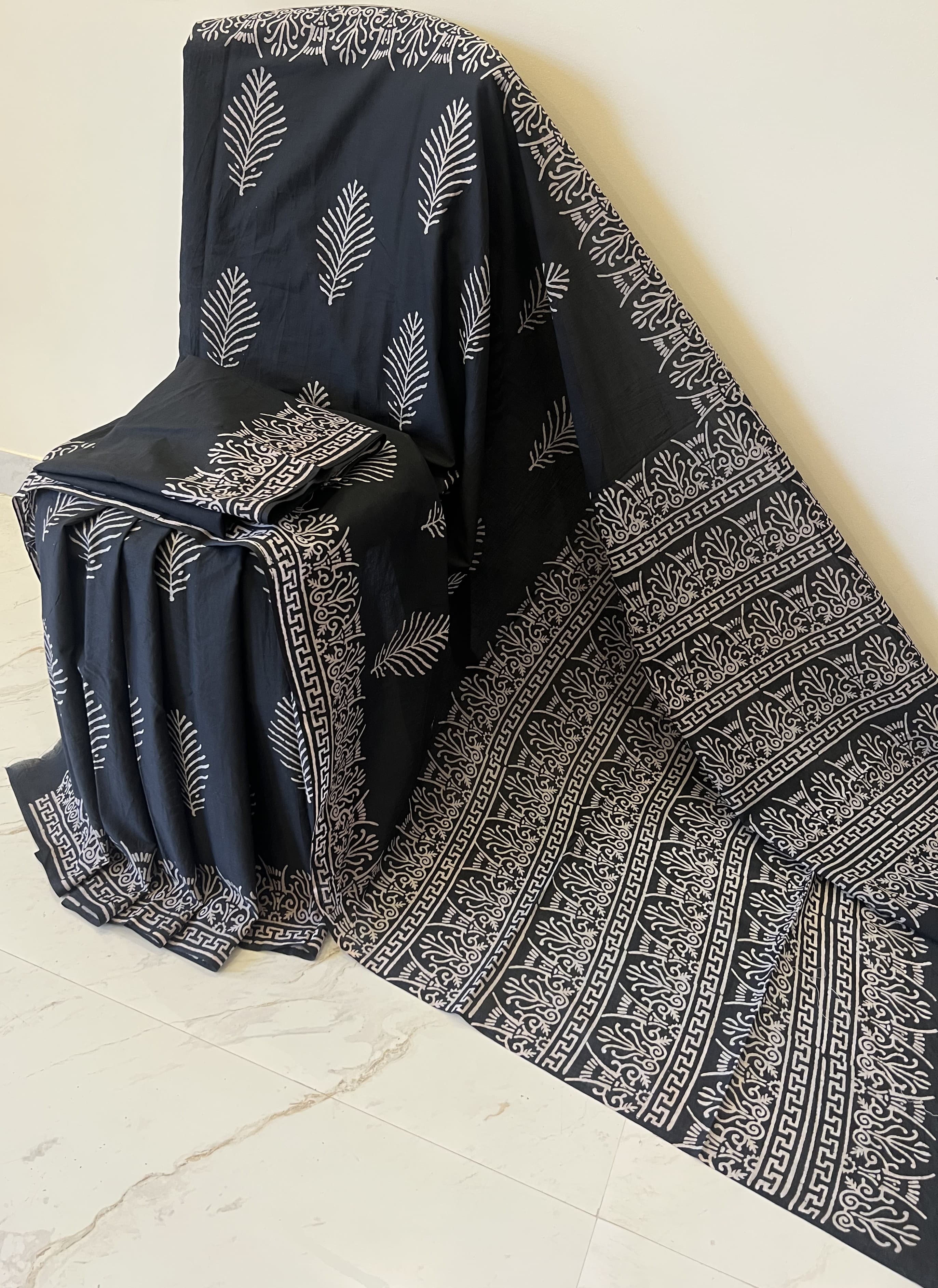 Hand printed mul mul cotton saree
