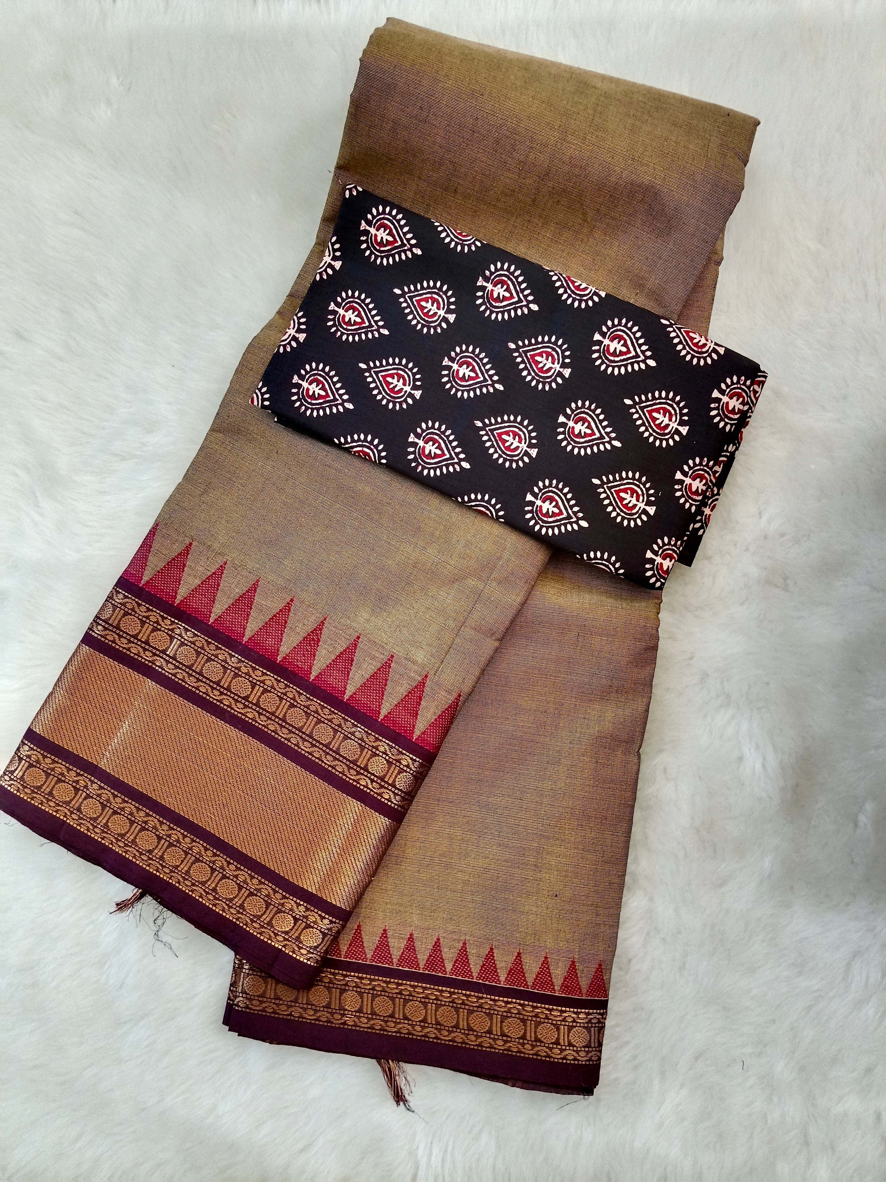 Chettinad cotton saree with kalamkari blouse material