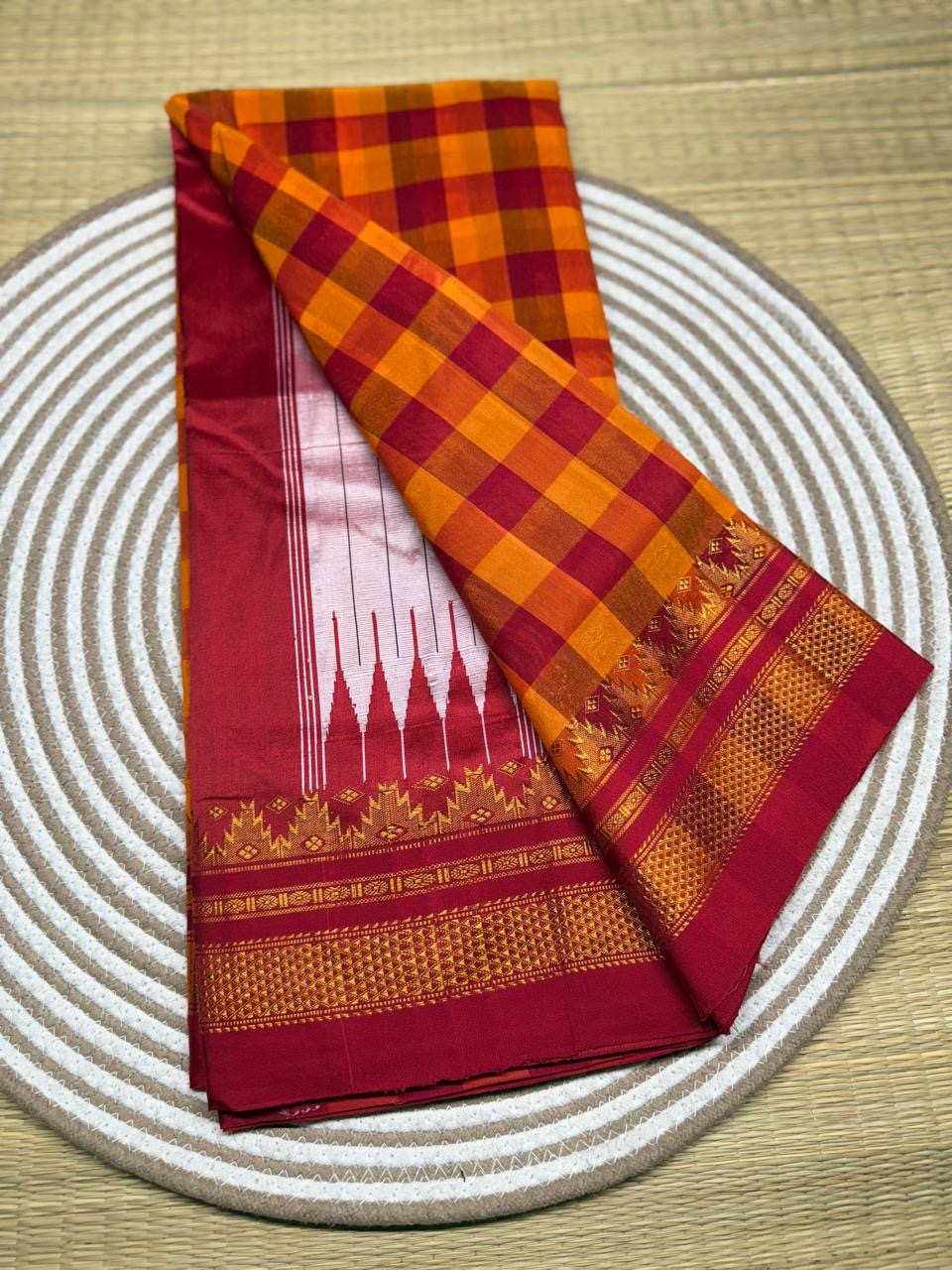 Checked ilkal silk cotton saree