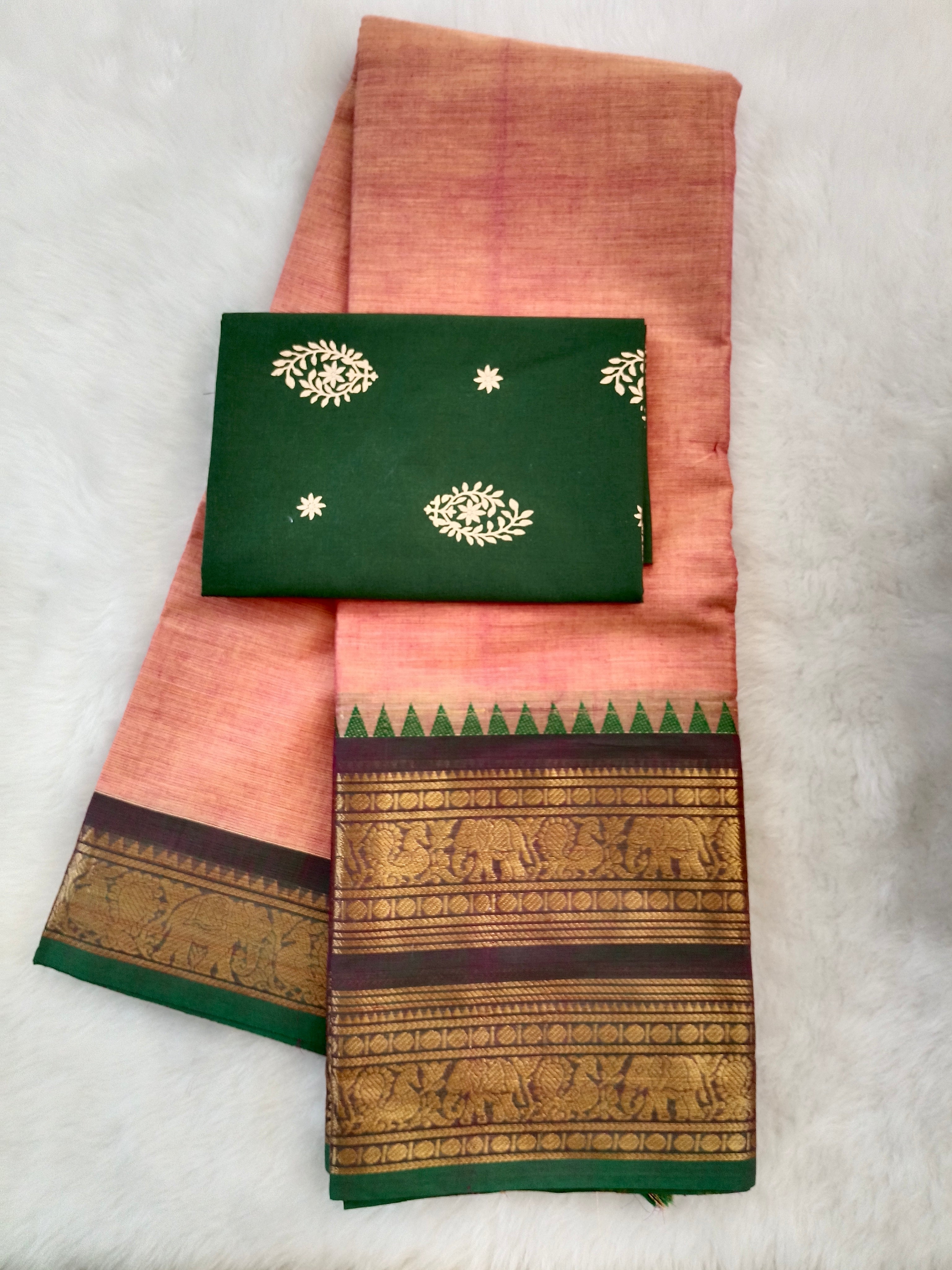 Chettinad cotton saree with extra blouse material