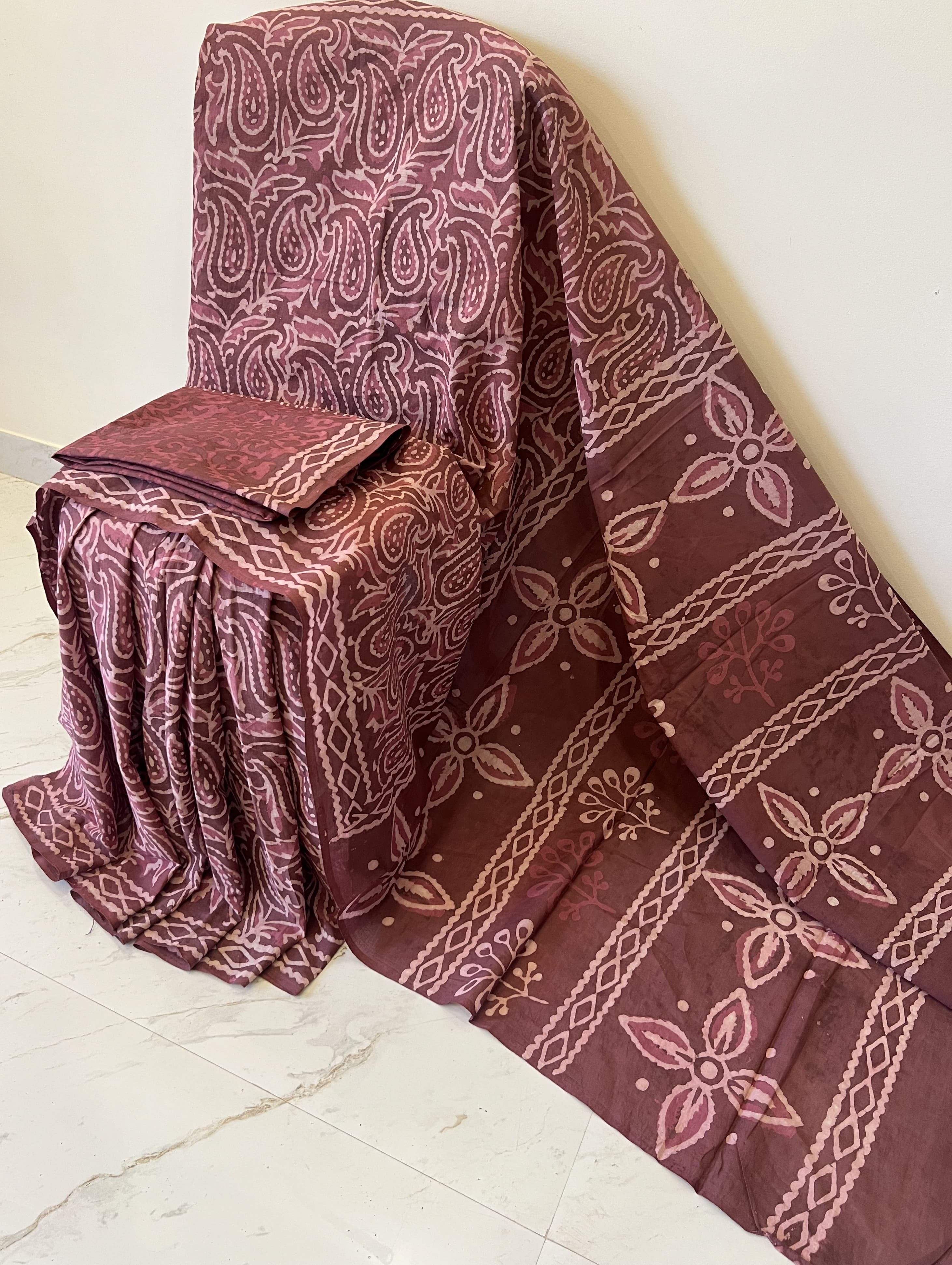 Hand printed mul mul cotton saree