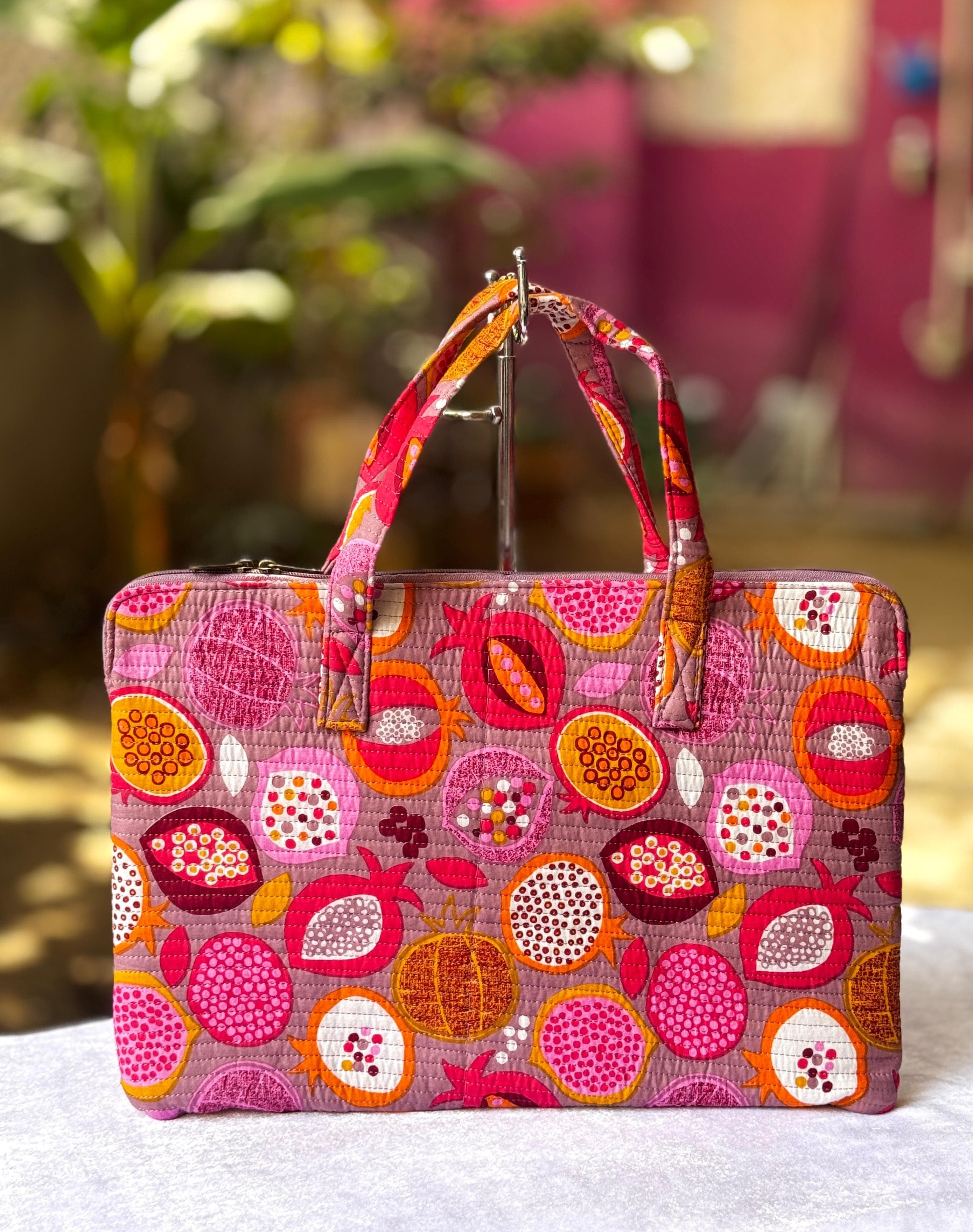 Quilted hand printed laptop bag