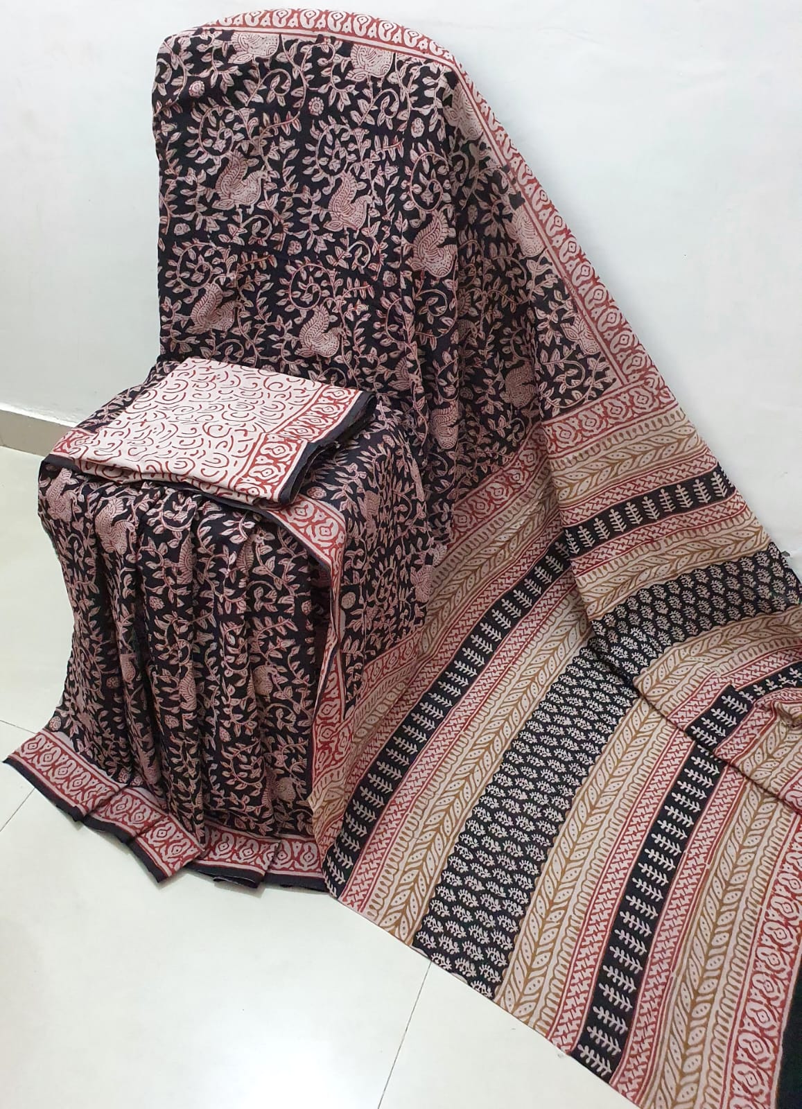 Hand printed mul mul cotton saree