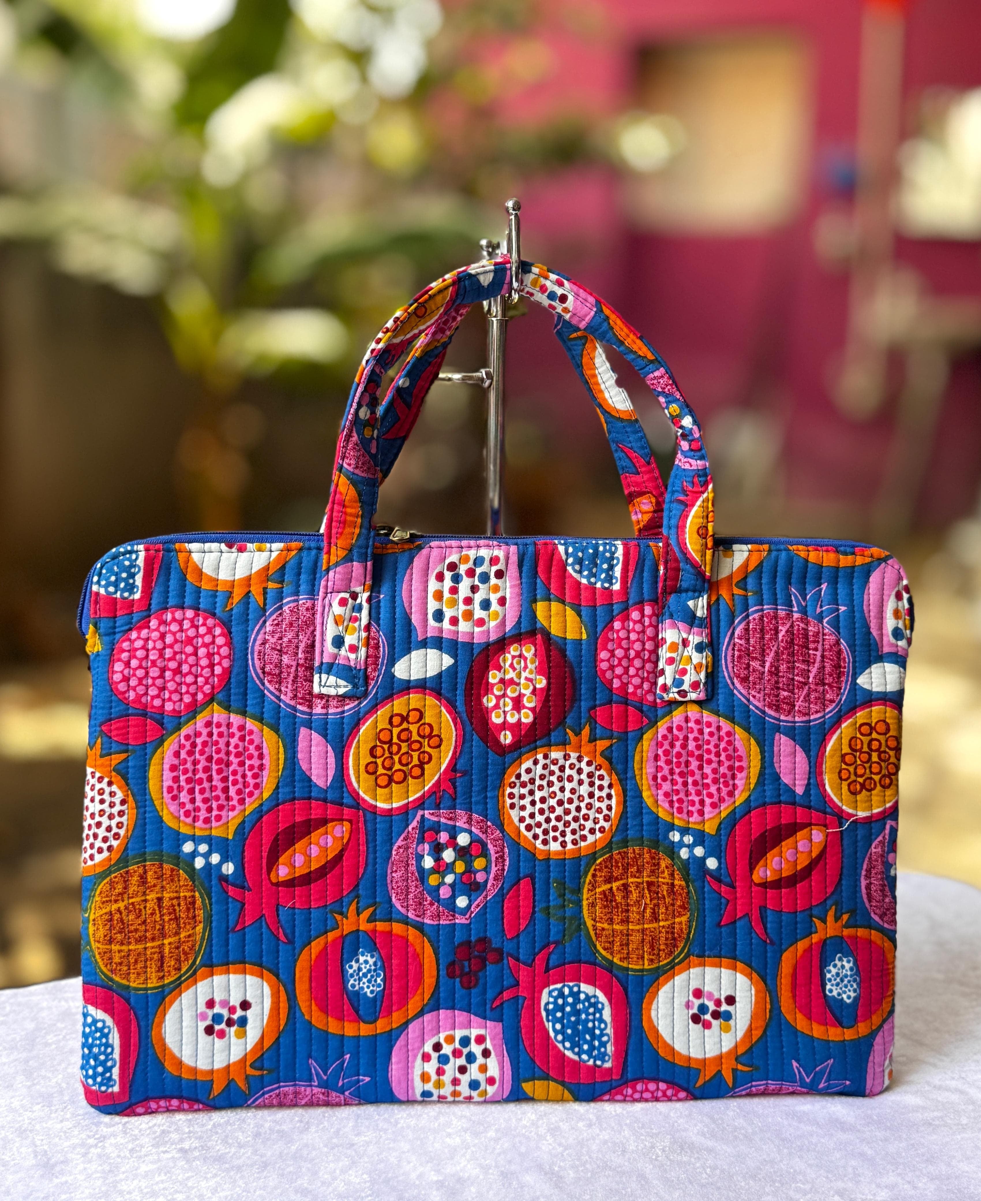 Quilted hand printed laptop bag