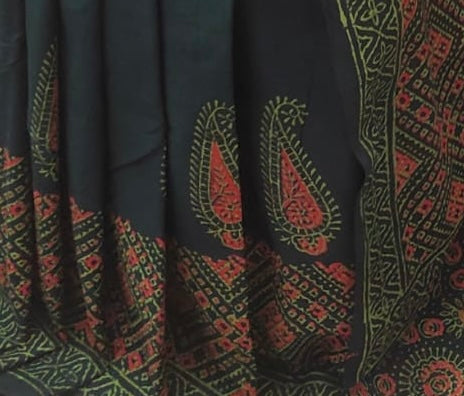 Handprinted mulmul cotton saree