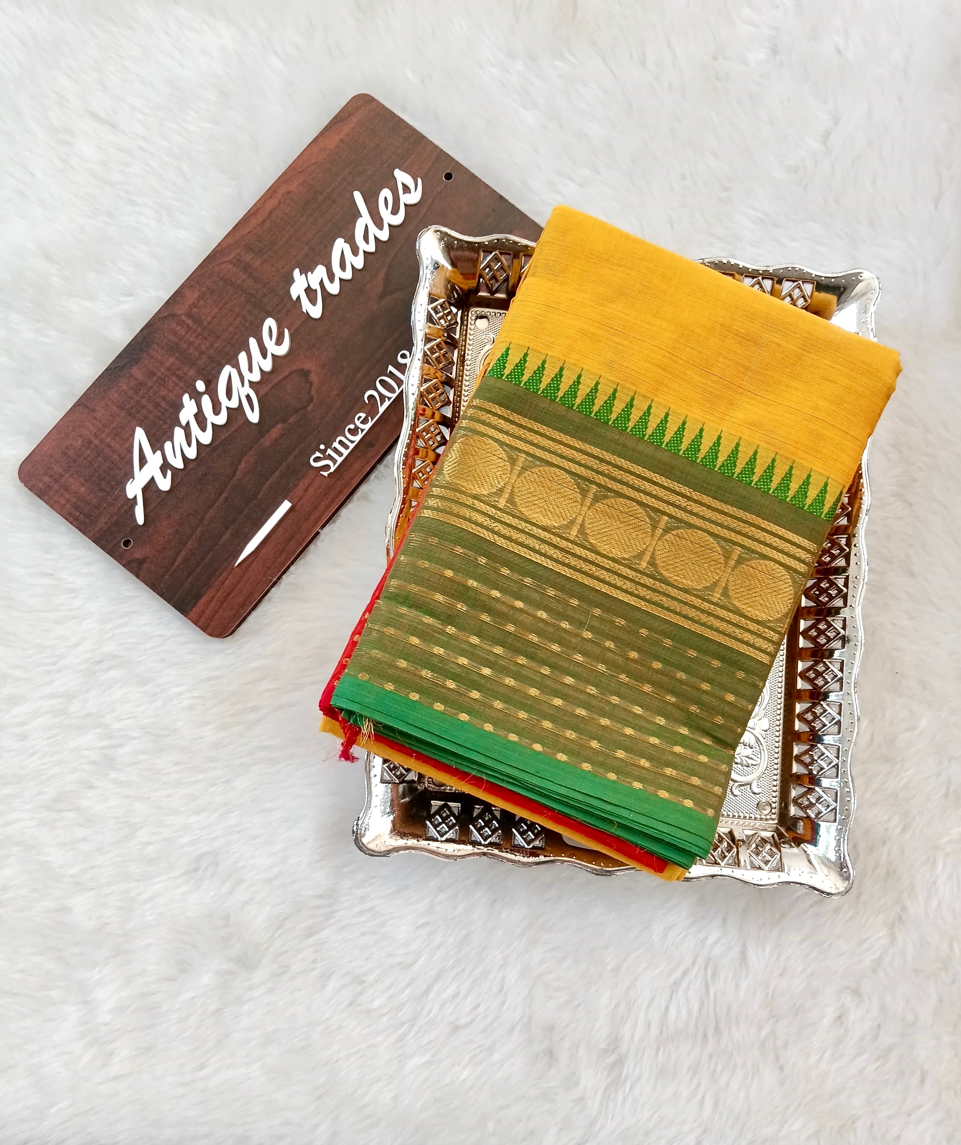 Ganga Jamuna plain butta Chettinad cotton saree