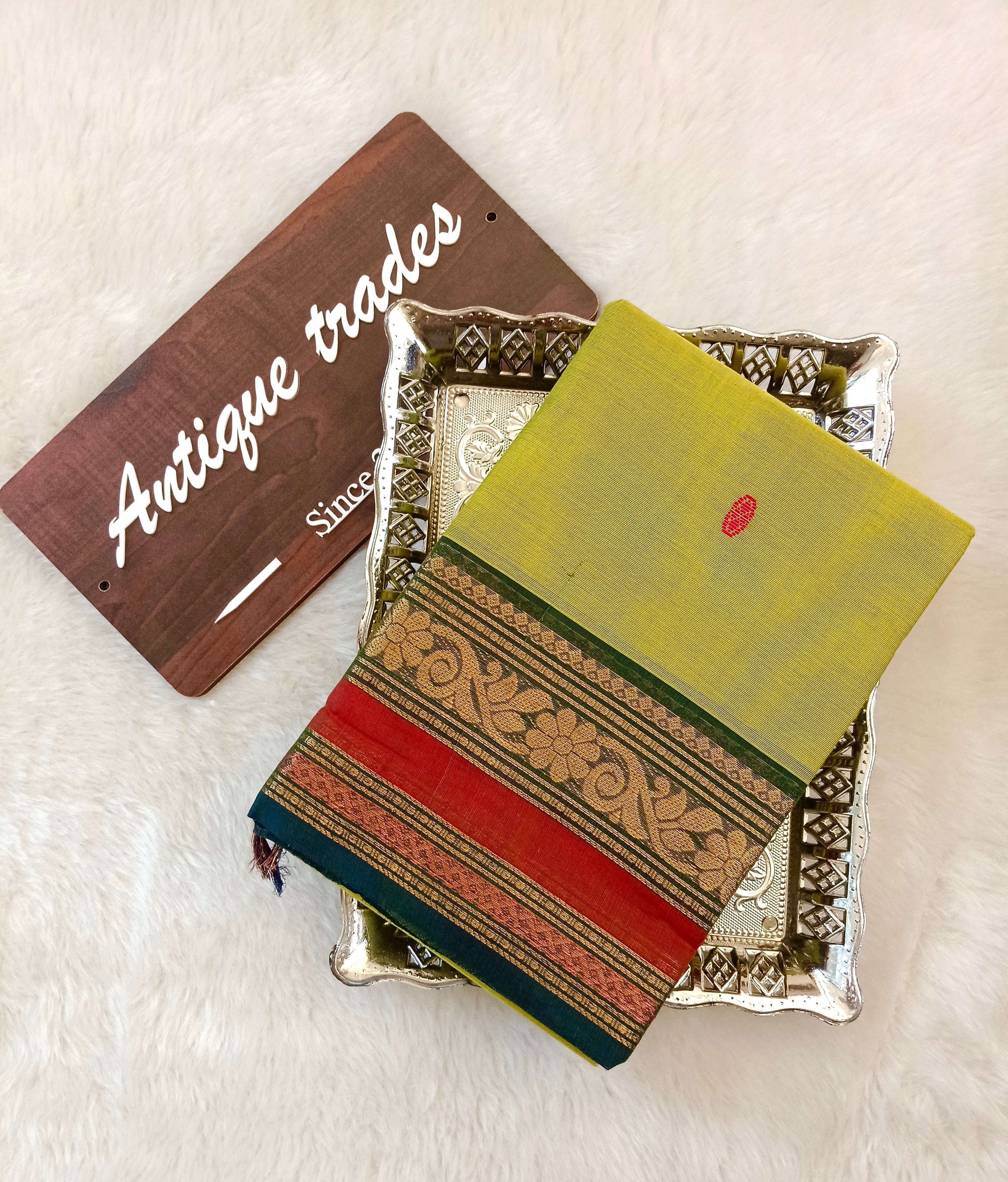 Dual tone zari Chettinad cotton saree