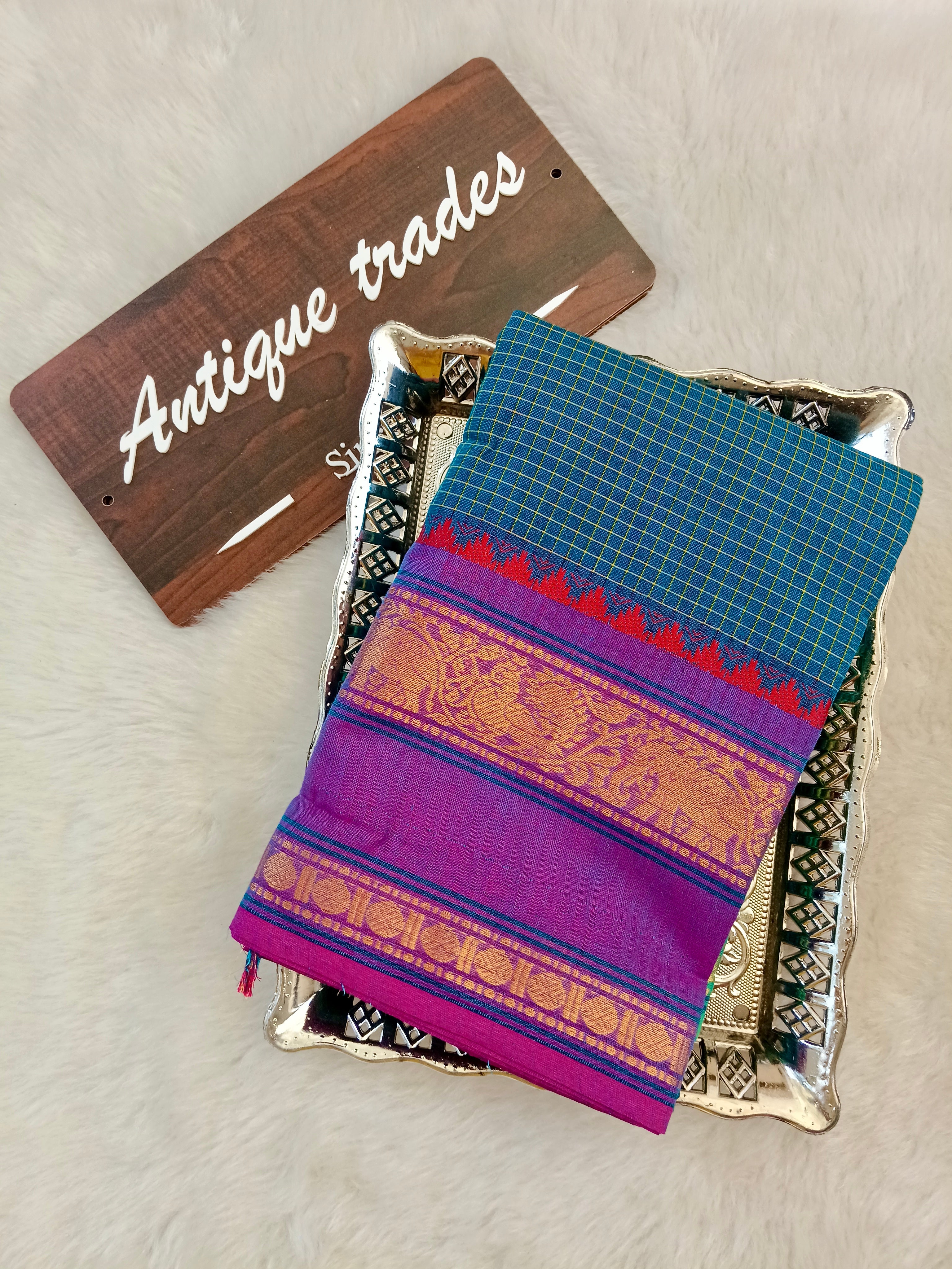 Checked chettinad cotton saree