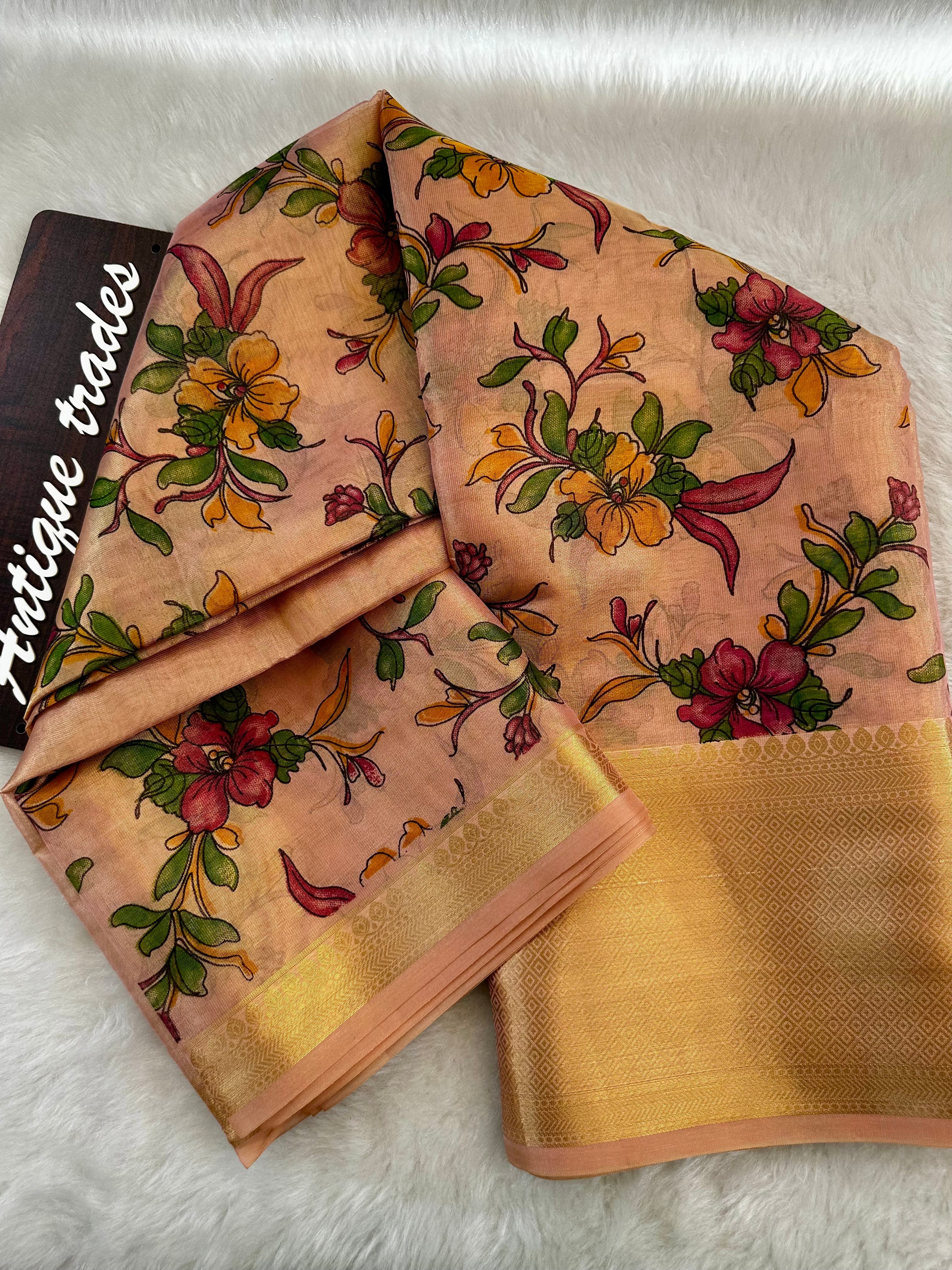 Floral banarasi tissue silk saree