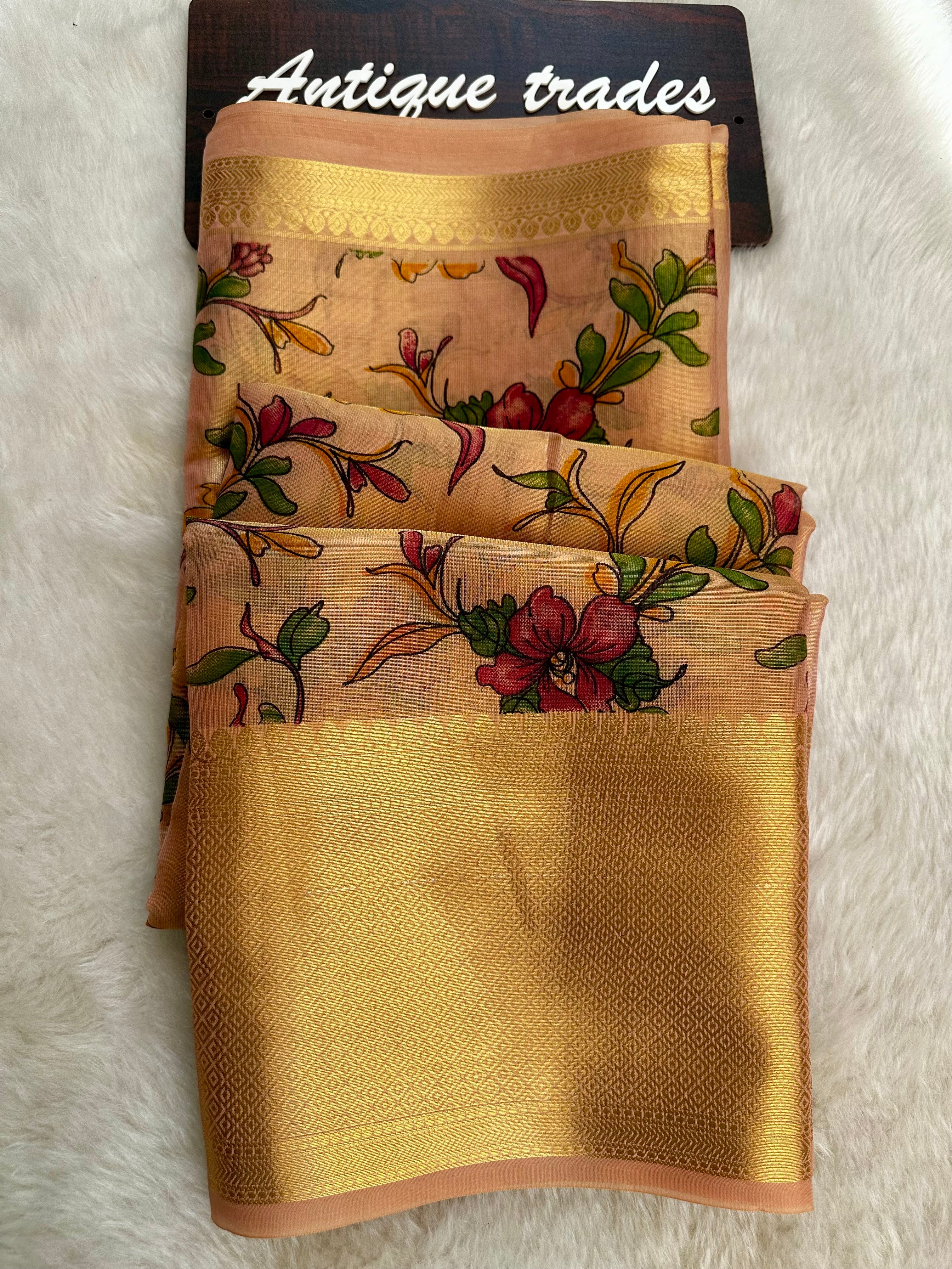 Floral banarasi tissue silk saree