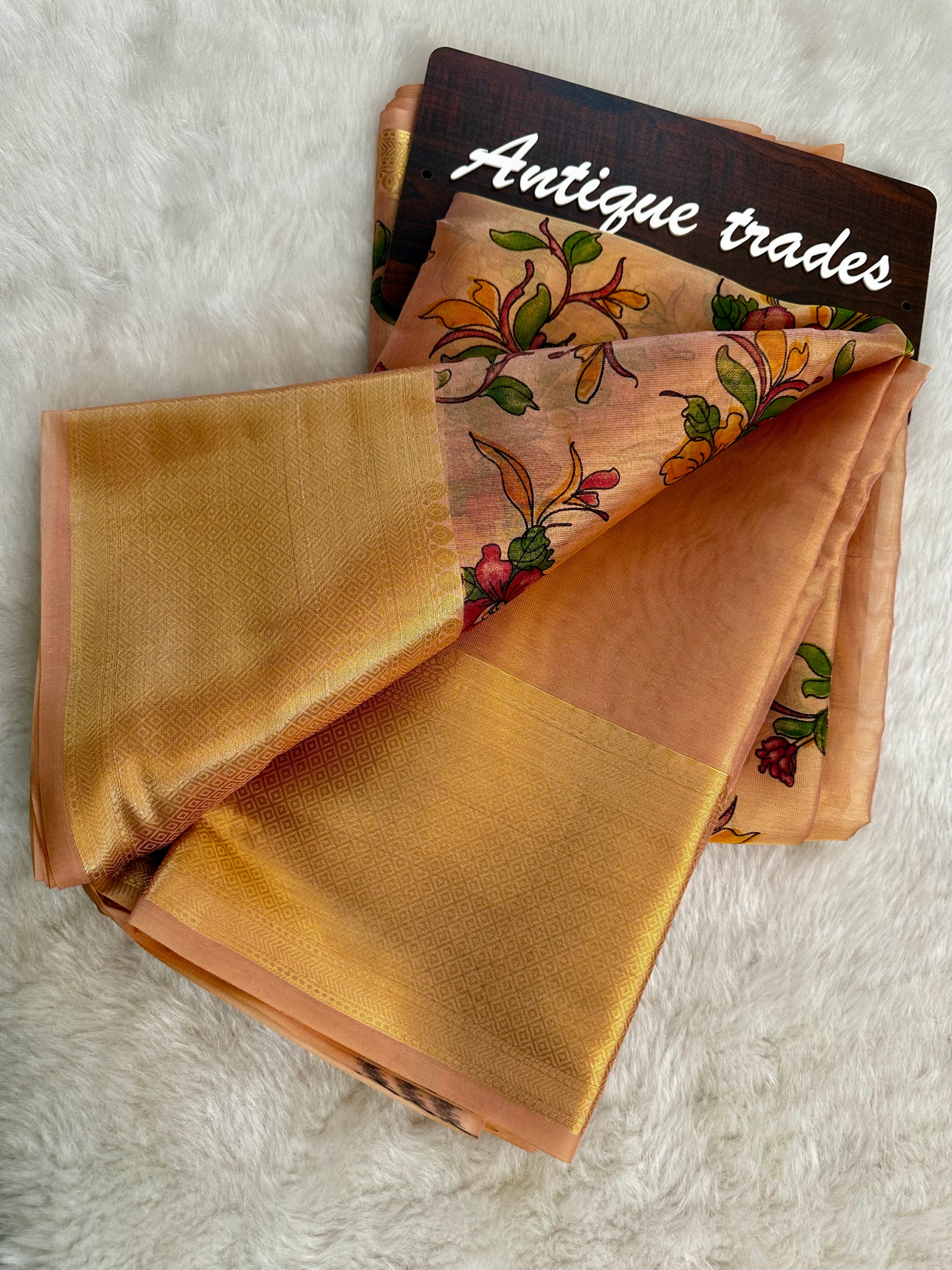 Floral banarasi tissue silk saree