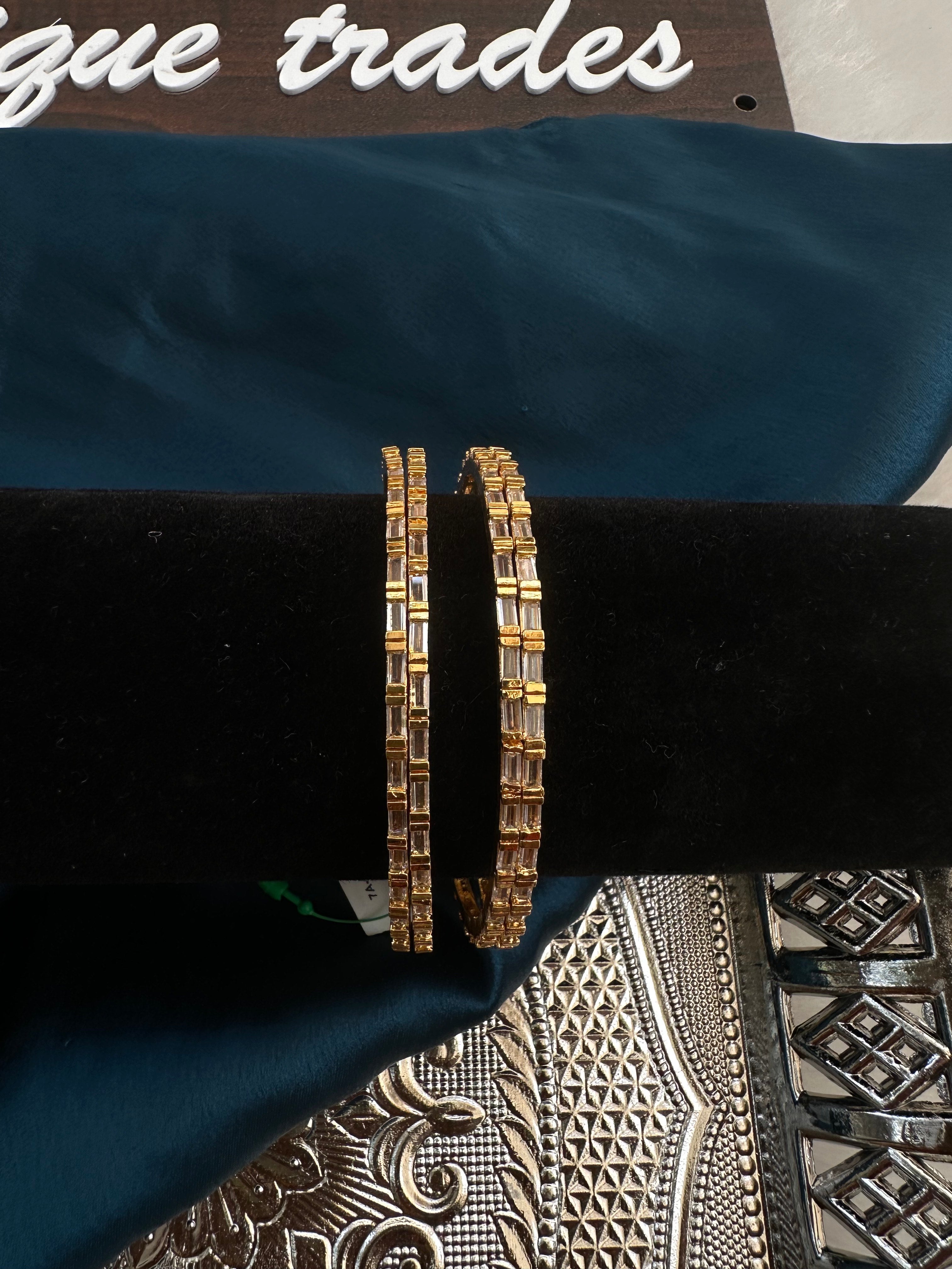 white kundan stone bangles
